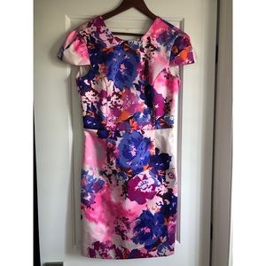 H&M Floral Cap Sleeve Shift Dress Sz 8